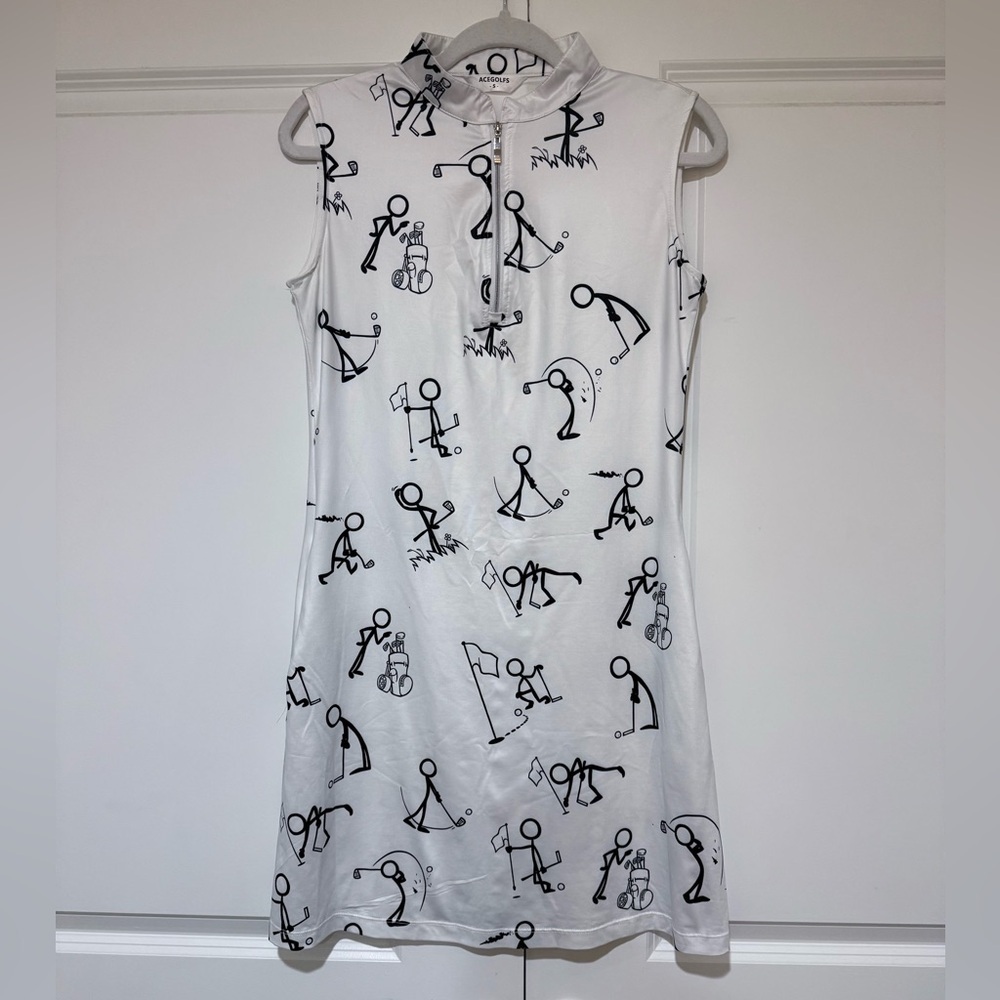 Acegolfs Ladies Black & White Golf Cartoon Dress With Pockets - Picture 7 of 8